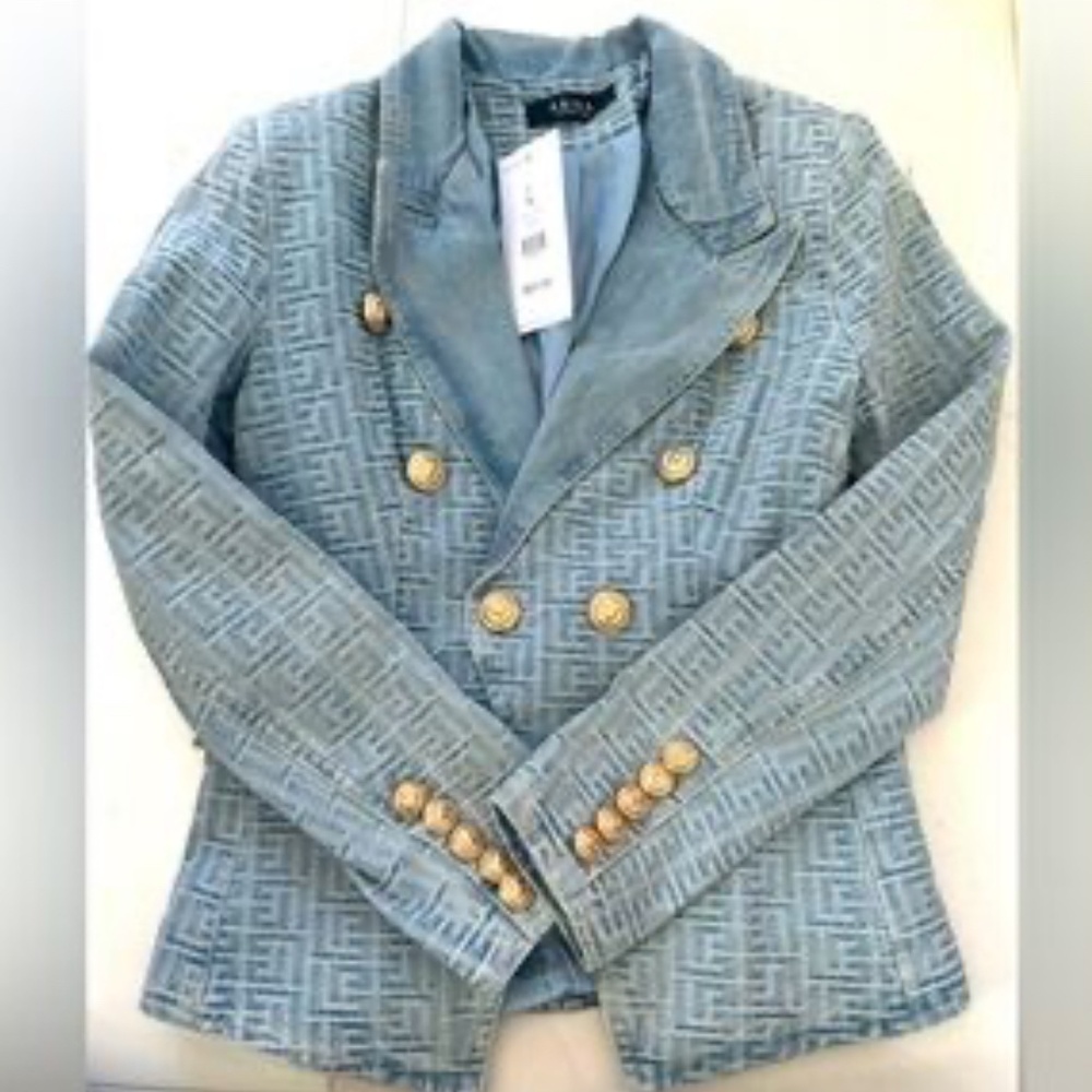 AKIRA! Denim Jacquard Gold Button Detail Blazer Jacket